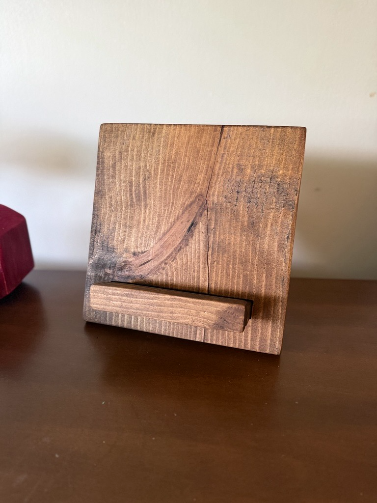 Handcrafted stained wood cookbook and recipe holder